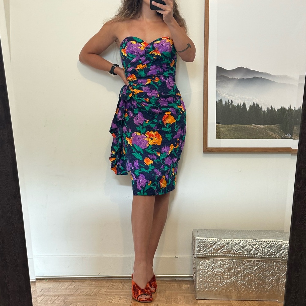 Floral Strapless Silk Dress